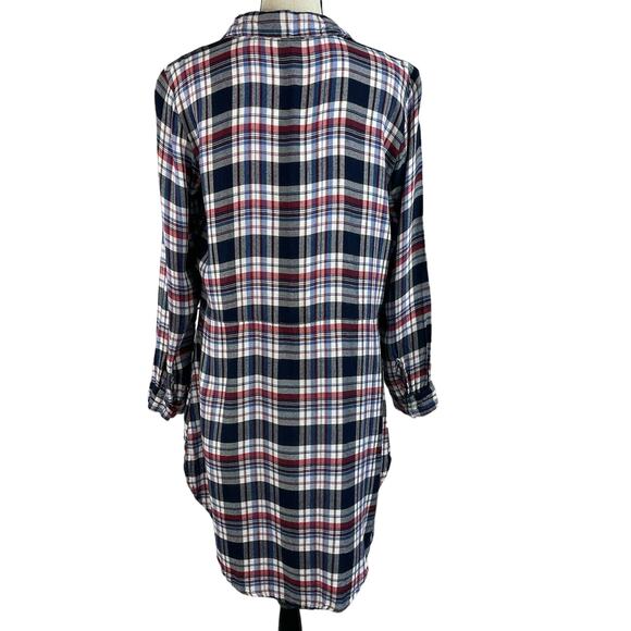 NY Collection Medium Top Plaid Hi-Low Long Sleeves Button Up Collared Multicolor - Picture 4 of 8